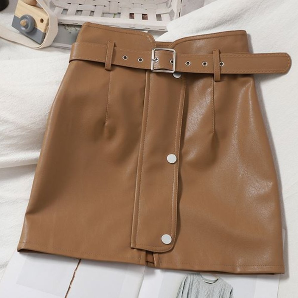 Korean style retro leather Skirt 18